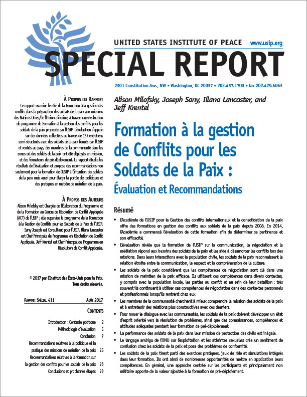 Special Report on Conflict Management Training for Peacekeepers French in French cover