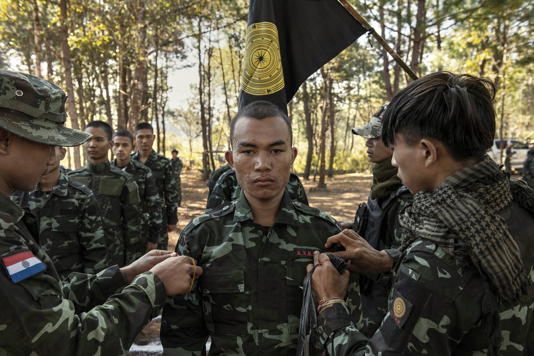 New resistance fighters during a graduation ceremony in southern Karenni state, in Myanmar, on Feb. 1, 2024. (Adam Ferguson/The New York Times)