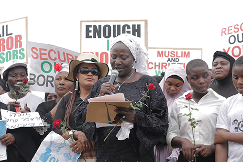 Pastor Esther Ibanga addresses rally.