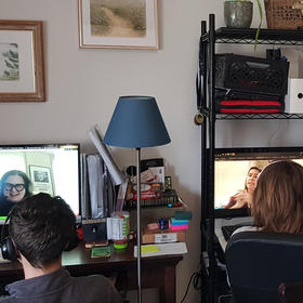 Students participate in distance learning during the pandemic, April 28, 2020. USIP’s Peace Teachers have had to pivot to new forms of teaching like this as social distancing protocols are being observed. (Department of Defense)