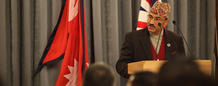 Kamal Thapa, Deputy Prime Minister and Minister for Foreign Affairs of Nepal speaking at the UK-Nepal bicentenary event at the Foreign & Commonwealth Office in London, 16 December 2015.
