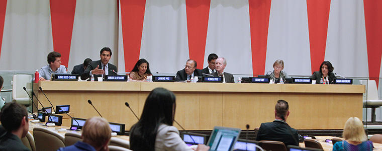 High-level Forum on the Culture of Peace explored ideas & proposals on ways to build & promote culture, as well as highlight trends & policies that can impact implementation. Kuehnast sits second from the right. Photo Credit: UN Photo/ Devra Berkowitz
