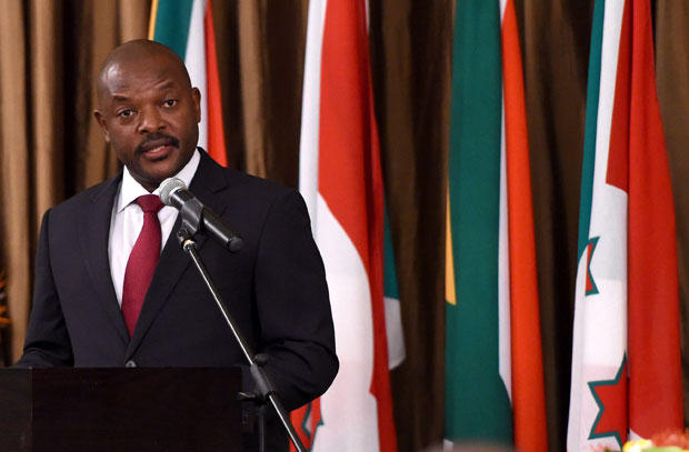 President of Burundi Pierre Nkurunziza addresses guests during the state banquet at Tuyhuis in Cape Town. 