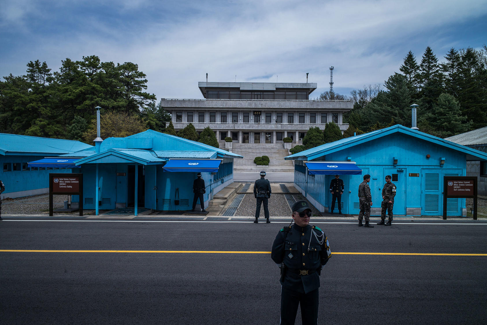 The border between the two Koreas in the truce village of Panmunjom in the Demilitarized Zone
