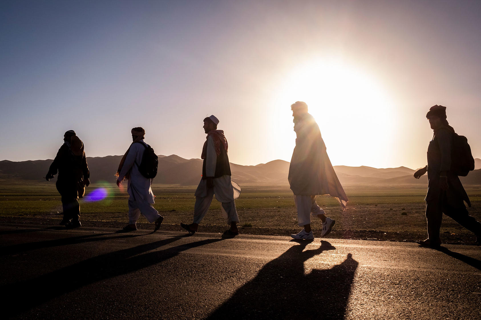 Members of a peace march walking to Wardak, Afghanistan, from Ghazni
