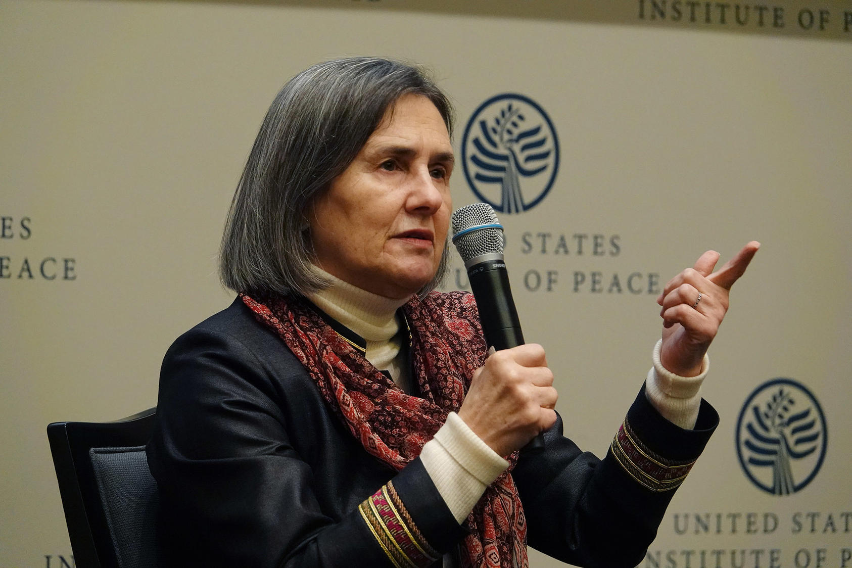 Afghan First Lady Rula Ghani spoke November 14 at USIP. “Afghanistan is progressing … in the right direction,” she said. “I want to tell everybody who has sacrificed for Afghanistan that their effort was not in vain.”