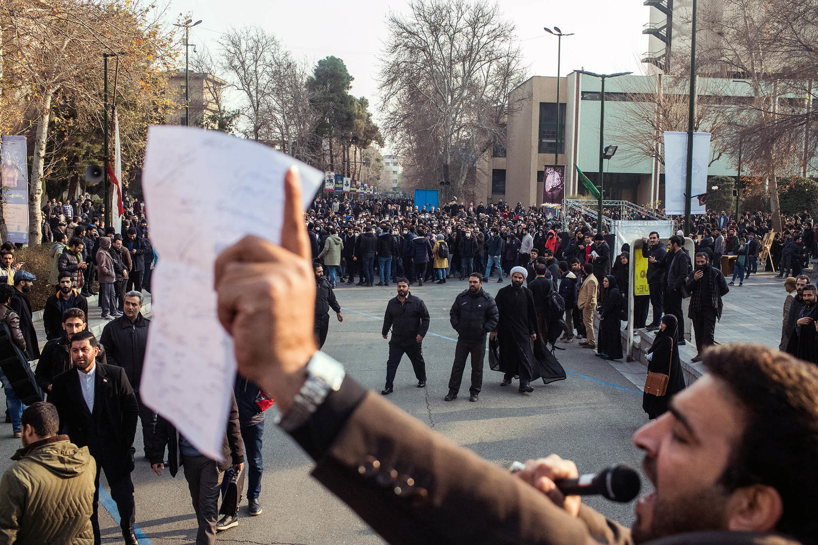 Anti-government protesters rally at Tehran University in Tehran on Tuesday, Jan. 14, 2020. (Arash Khamooshi/The New York Times)