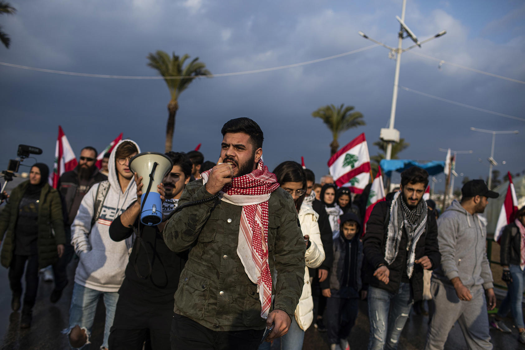 Demonstrators hit the streets in Tyre, Lebanon, Jan. 19, 2020. (Diego Ibarra Sanchez/The New York Times)
