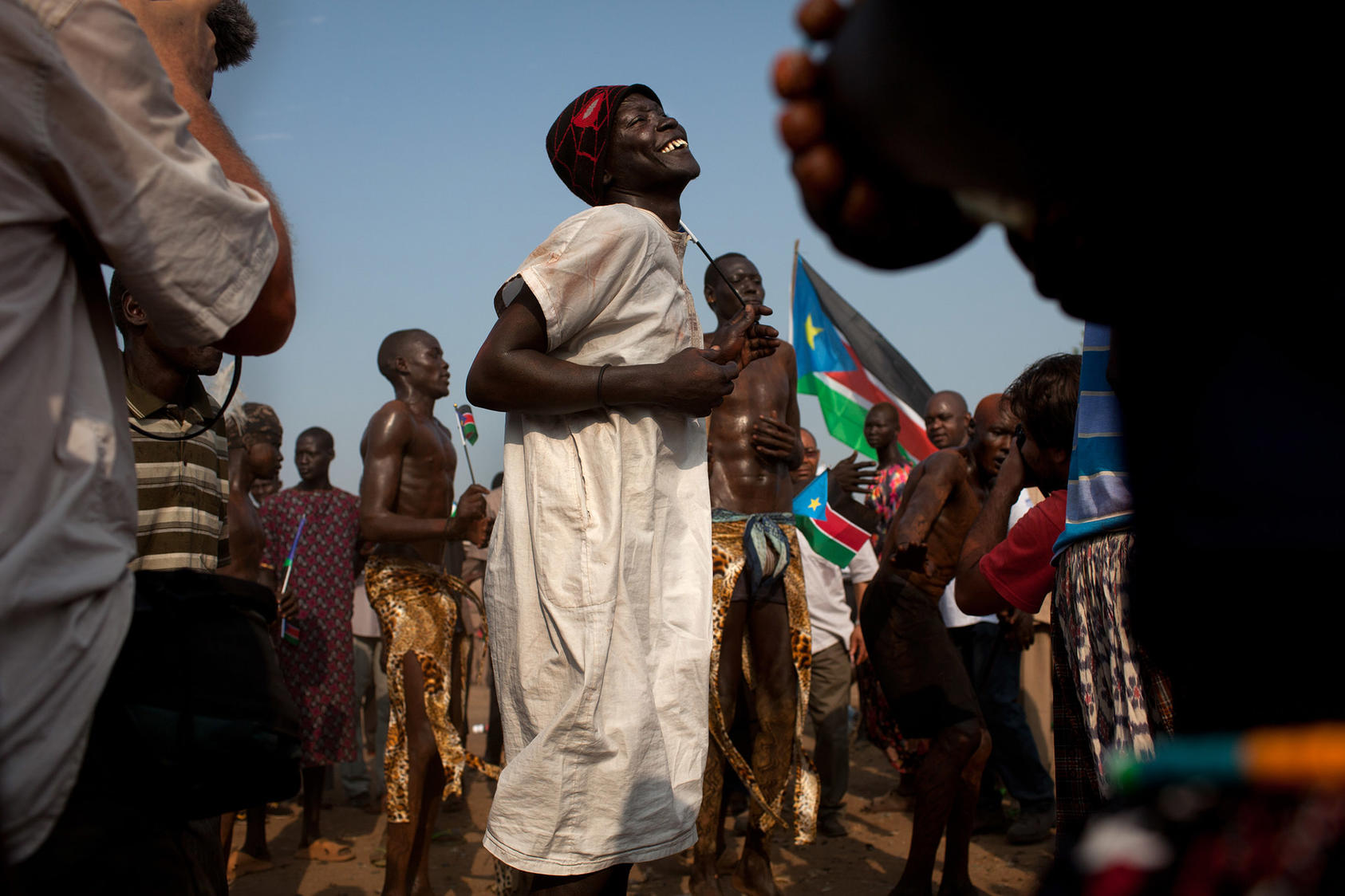 Revelers sing and dance as they celebrate their nation's independence in Juba, South Sudan, July 9, 2011. (Tyler Hicks/The New York Times)
