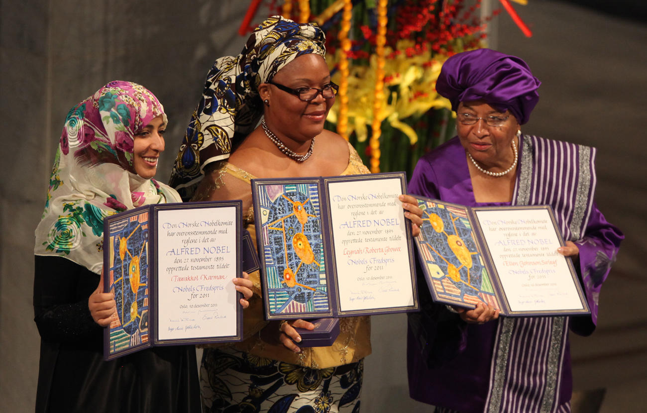 Nobel Peace Prize 2011, Tawakkul Karman, Leymah Gbowee, and Ellen Johnson Sirleaf
