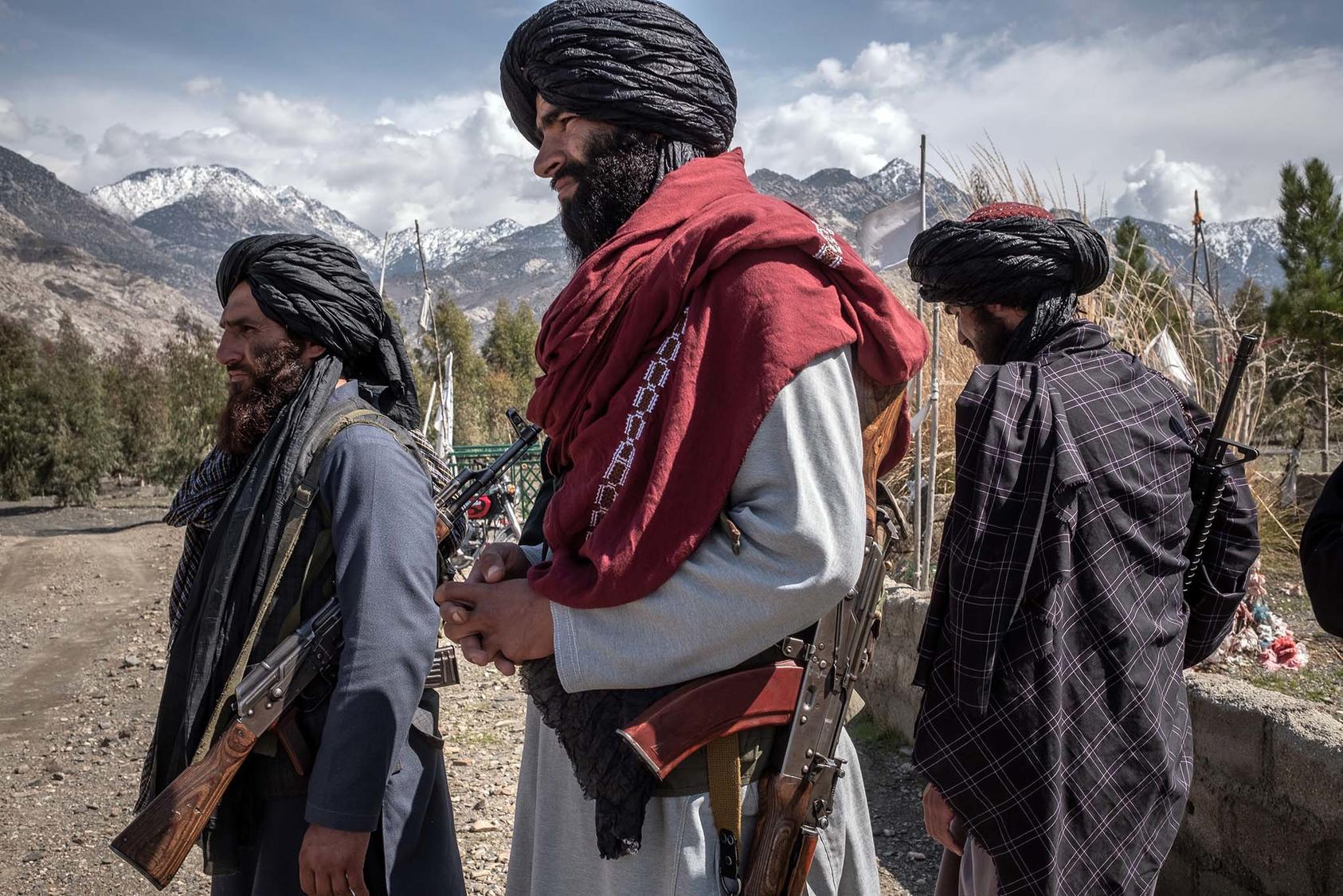 Members of the Taliban in Laghman Province, Afghanistan, on March 13, 2020. Many fear that the extremist group will return to power after the Americans leave. (Jim Huylebroek/The New York Times)
