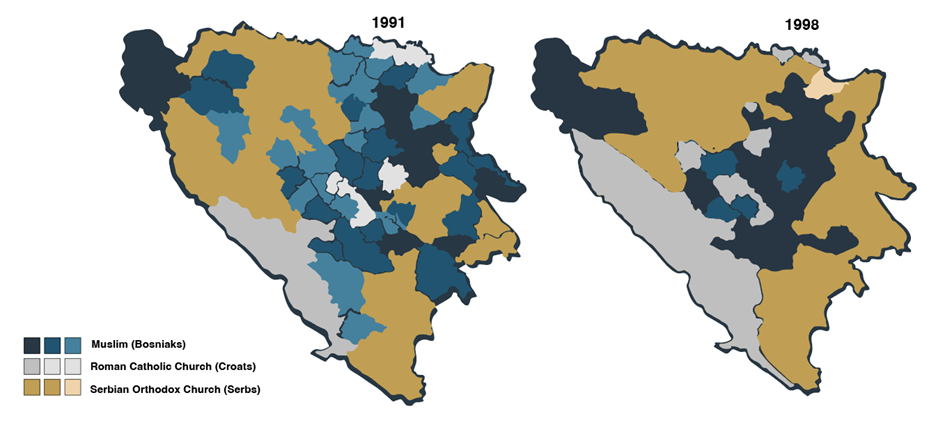 side by side maps of Bosnia and Herzegovina