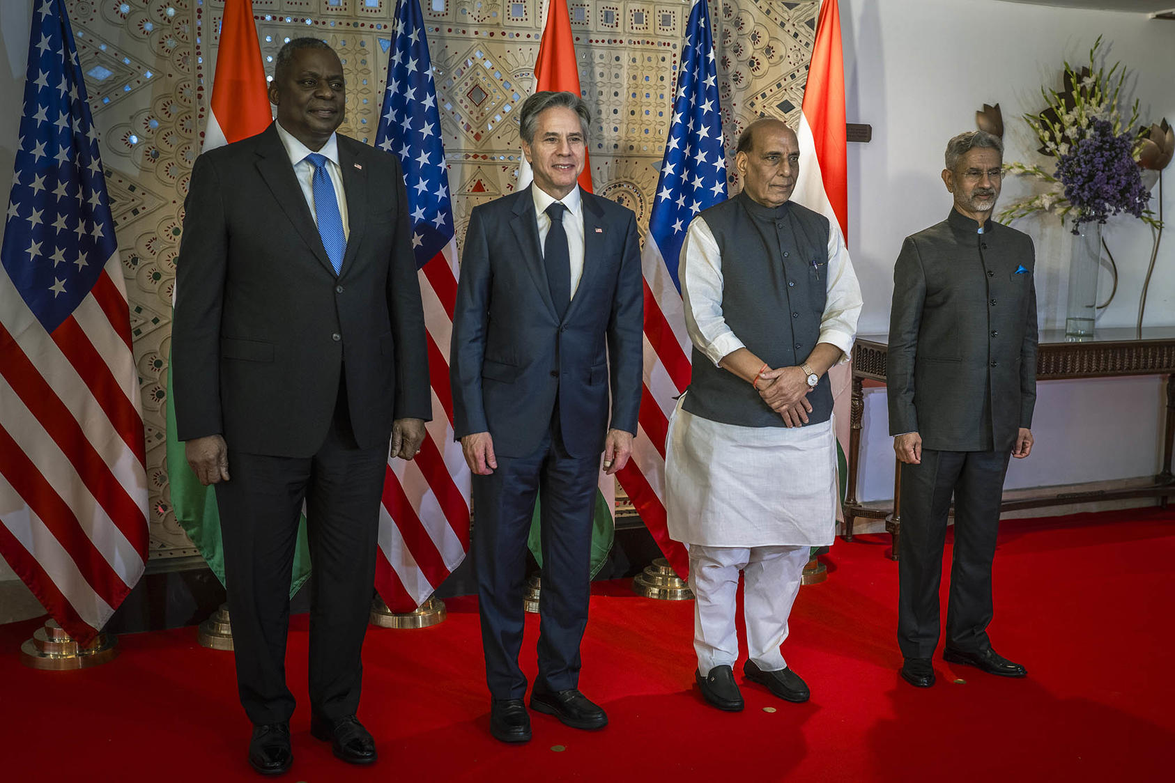 Secretary of Defense Lloyd Austin and Secretary of State Antony Blinken meet with their Indian counterparts in New Delhi, India. November 10, 2023. (Chad J. McNeeley/U.S. Department of Defense)