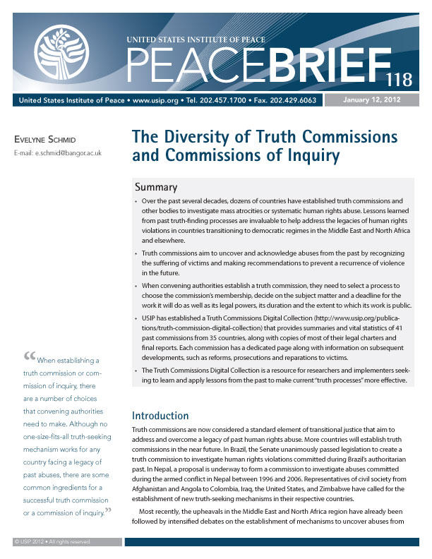 Peace Brief: The Diversity of Truth Commissions and Commissions of Inquiry