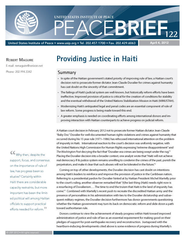 Peace Brief: Providing Justice in Haiti