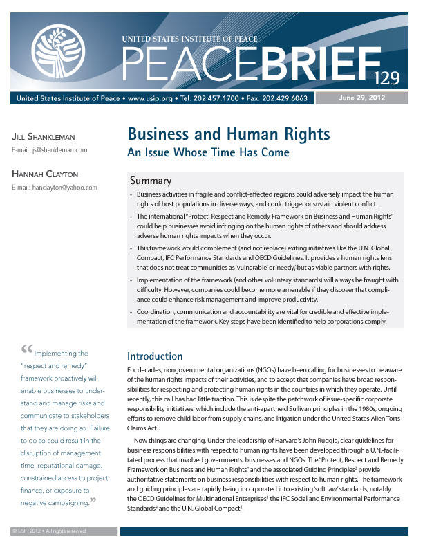 Peace Briefs: Business and Human Rights