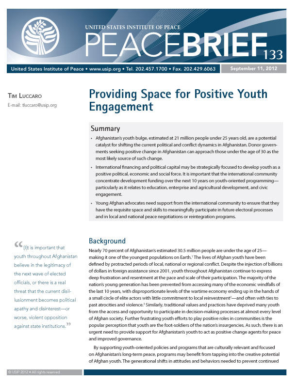 Peace Brief: Providing Space for Positive Youth Engagement