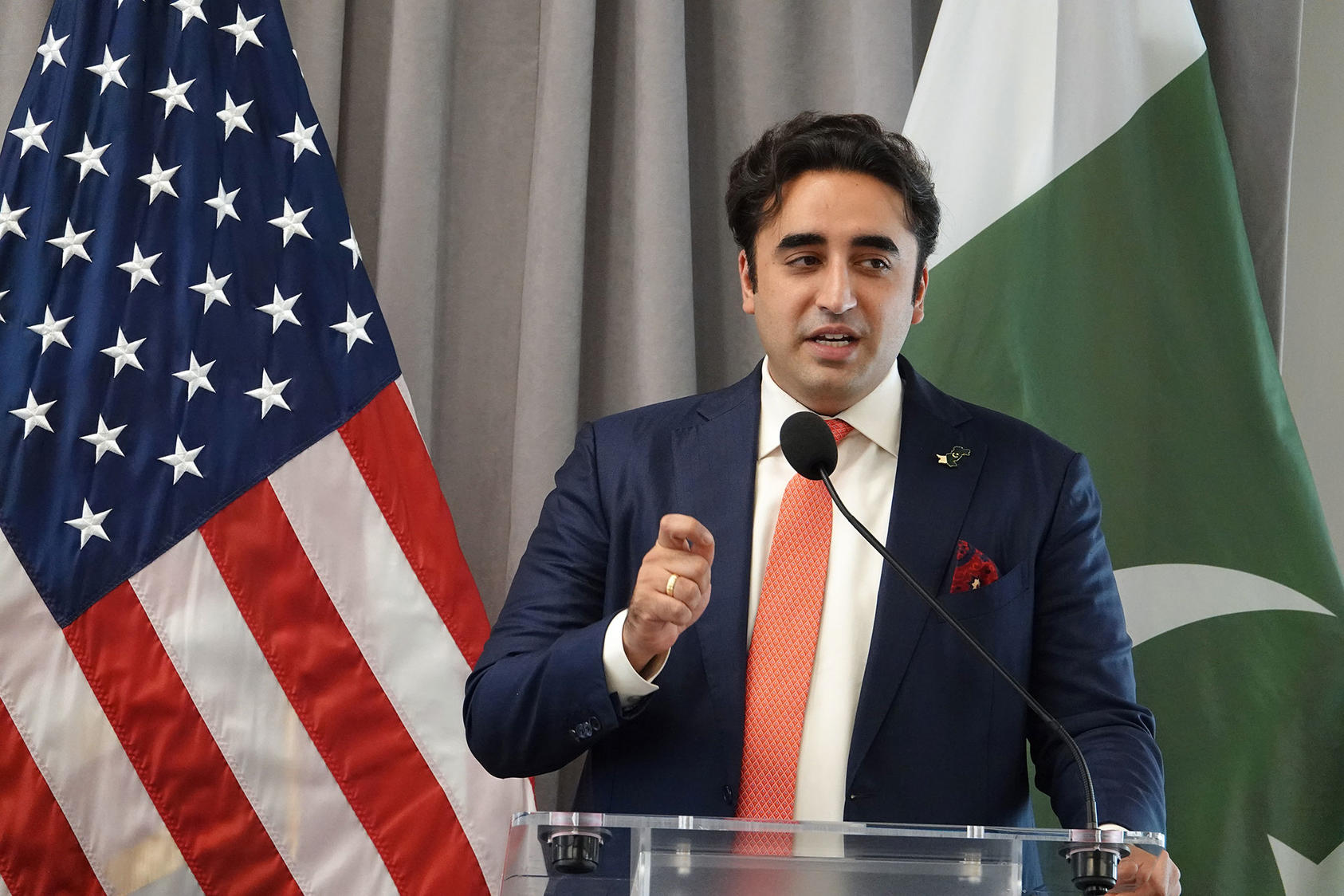 In a September 2022 visit to Washington DC, Pakistan’s Foreign Minister Bilawal Bhutto Zardari speaks to an audience of U.S. officials and policy experts. In his speech, Bhutto Zardari discussed the 2022 flooding that displaced 33 million in Pakistan and resulted in one-third of the country being underwater. The foreign minister called for a global response to the flooding that could build a system that would support the developing countries most vulnerable to climate disasters.