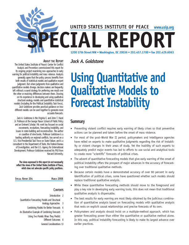 Special Report: Using Quantitative and Qualitative Models to Forecast Instability