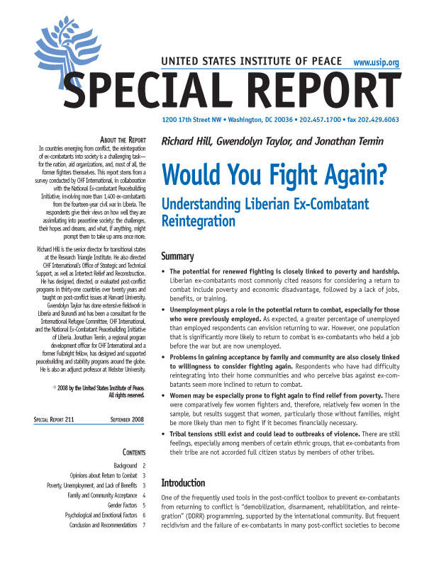 Special Report: Would You Fight Again?: Understanding Liberian Ex-Combatant Reintegration