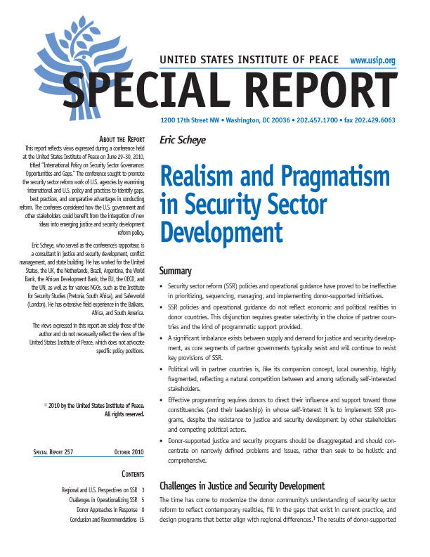 Special Report: Realism and Pragmatism in Security Sector Development