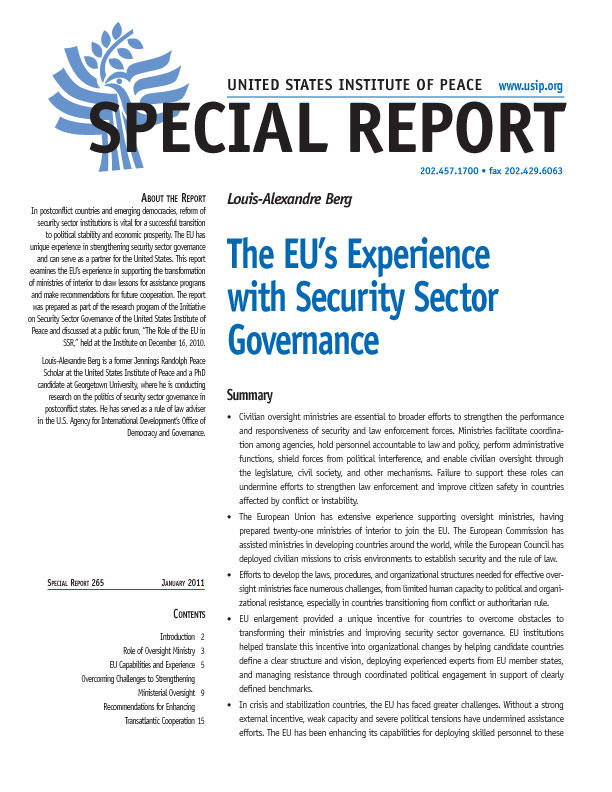 Special Report: The EU’s Experience with Security Sector Governance