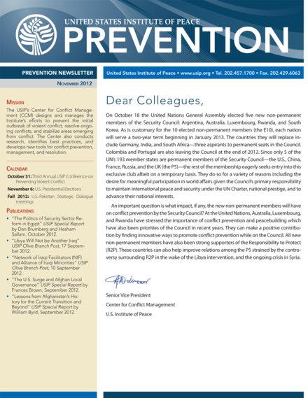 USIP Prevention Newsletter - November 2012