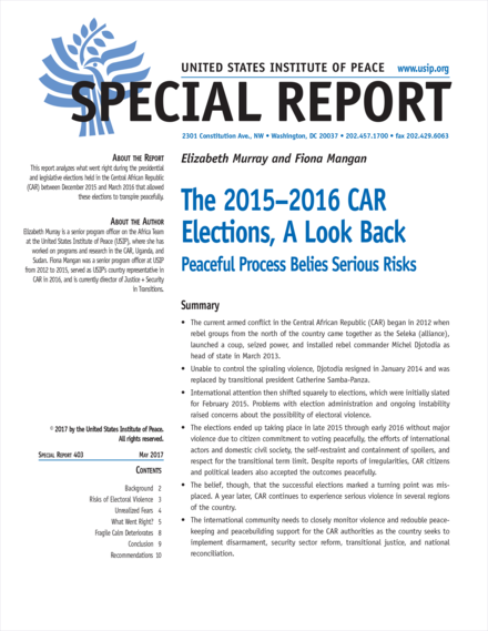 The 2015–2016 CAR  Elections, A Look Back Cover