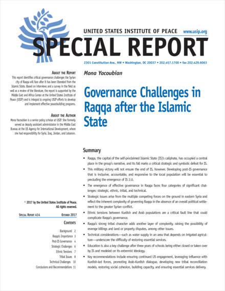 cover for Governance Challenges in Raqqa after the Islamic State Special Report