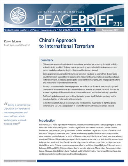 cover for China’s Approach to International Terrorism Peace Brief