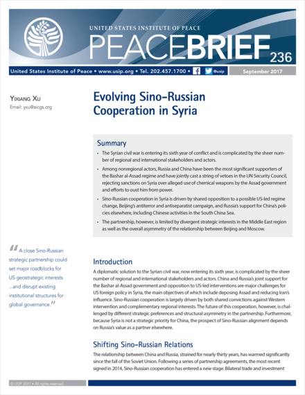 Evolving Sino-Russian Cooperation in Syria Peace Brief