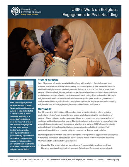 Religious Engagement in Peacebuilding fact sheet cover