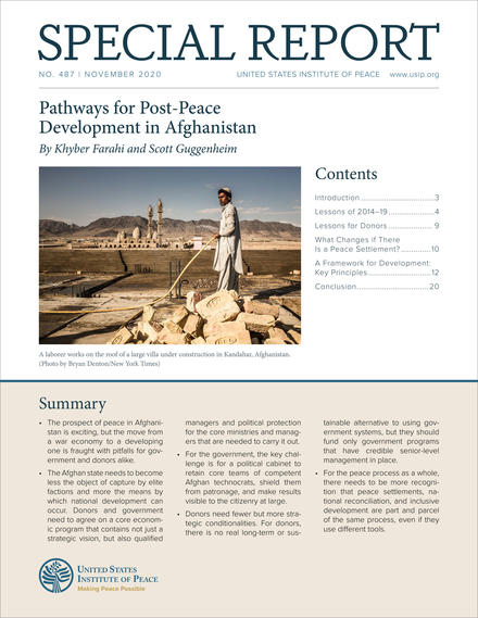 Cover of SR 487- Pathways for Post Peace Development in Afghanistan Report. 