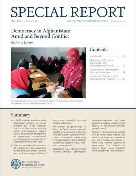 Cover of Special Report 497 Democracy in Afghanistan Amid and Beyond Conflict