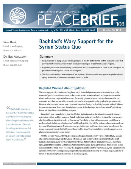 Baghdad’s Wary Support for the Syrian Status Quo﻿﻿﻿ Peace Brief cover