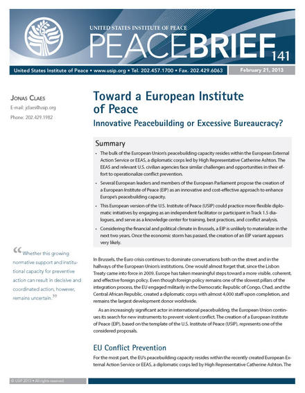 Peace Brief: Toward a European Institute of Peace