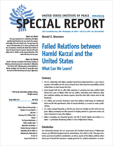 Special Report: Failed Relations between Hamid Karzai and the United States: What Can We Learn?