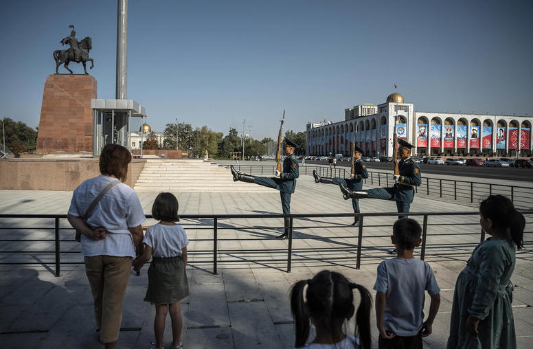 Visitors at Ala Too Square in Bishkek, Kyrgyzstan, Sept. 26, 2022. With Russia distracted in Ukraine, Central Asian leaders are looking for a reliable partner to help ensure domestic stability. (Sergey Ponomarev/The New York Times