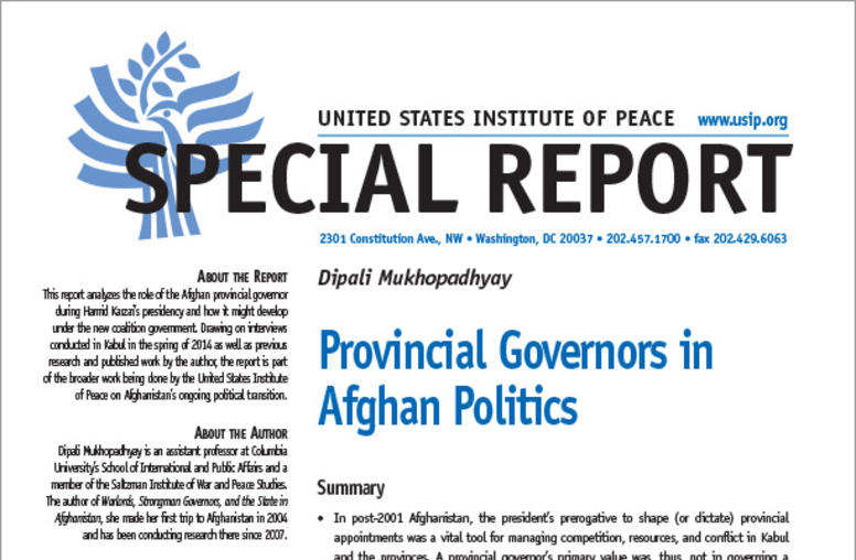 Provincial Governors in Afghan Politics report cover