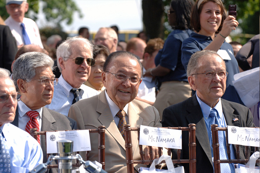 Senator Akaka (D-HI), Senator Inouye and Senator Stevens (R-AK) at USIP Headquarters Groundbreaking Ceremony, June 2008.