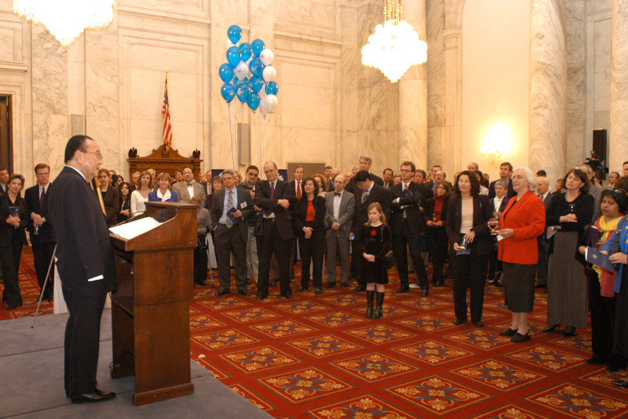 Senator Inouye speaking at USIP's 20th anniversary reception in the Russell Caucus Room, March 20005