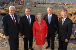 From left to right: USIP President Richard Solomon, BP America Chairman and President Bob Malone, former Secretary of State Madeleine Albright, USIP Chairman Robin West, former Senator Tom Daschle. (Photo: U.S. Institute of Peace)