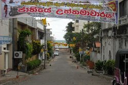 Banners celebrating the end of the civil war in Sri Lanka. (Photo: USIP Photo)