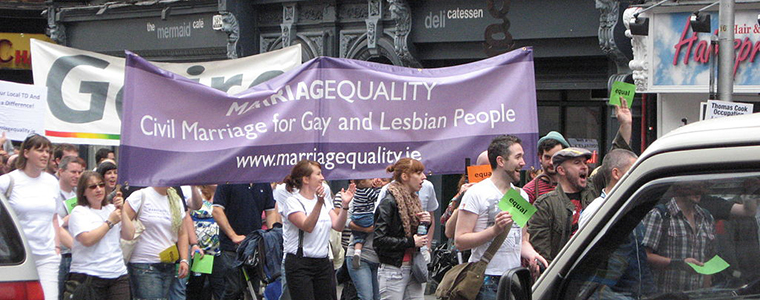 ‘MarriagEquality’ supporting same-sex marriage in Ireland at a demonstration in Dublin.