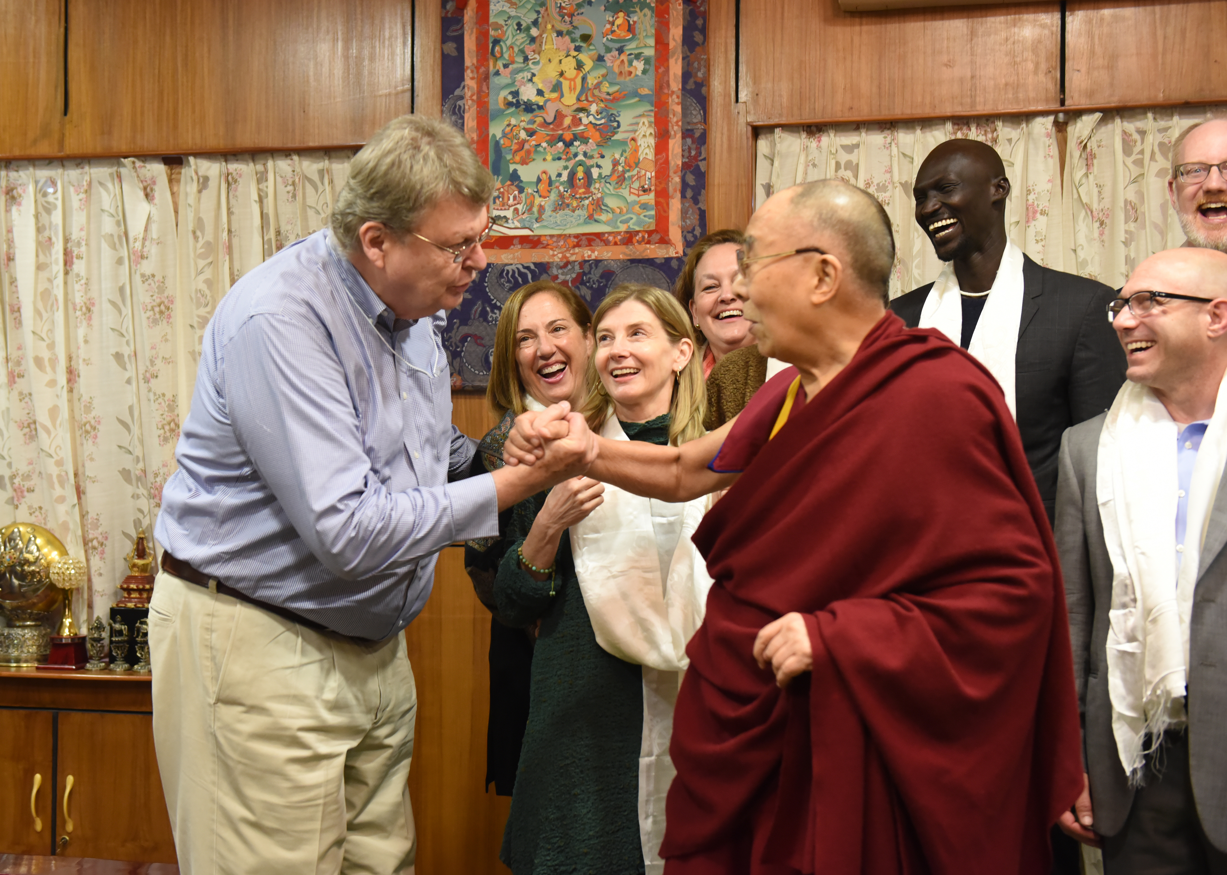 His Holiness the Dalai Lama here with USIP's photographer, Bill Fitz-Patrick