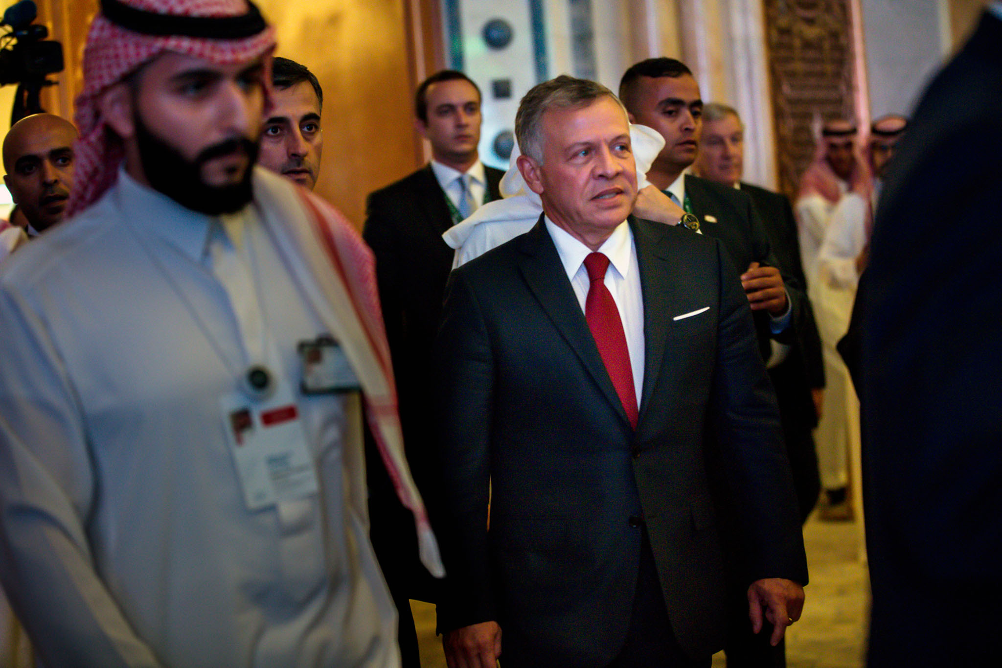 King Abdullah of Jordan, center, attends the opening of the Future Investment Initiative conference in Riyadh, Saudi Arabia, on Tuesday, Oct. 23, 2018. (Tasneem Alsultan/The New York Times)