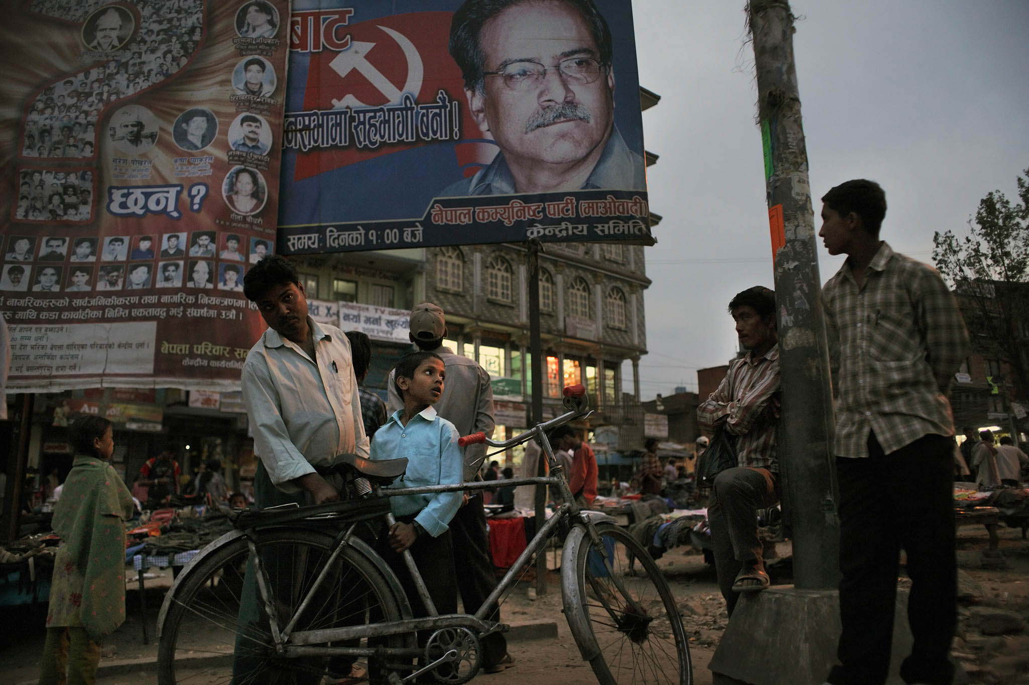 A campaign billboard for Pushpa Kamal Dahal, the former insurgent leader known by his nom de guerre Prachanda, in Katmandu, Nepal. April 14, 2008 (Tomas van Houtryve/The New York Times)