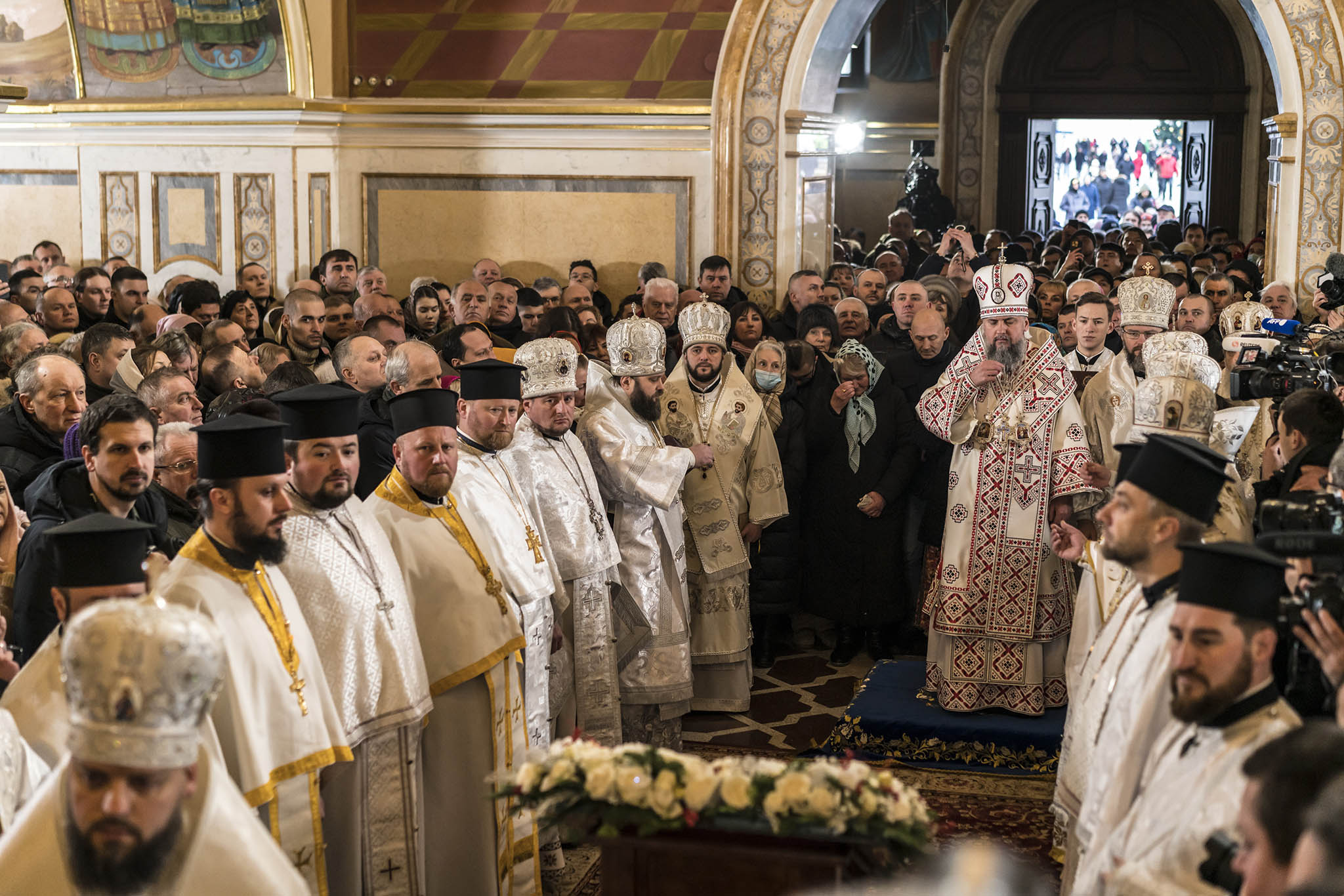 Metropolitan Epiphanius, primate of the Orthodox Church of Ukraine, leads Christmas rites in Kyiv. Russia’s invasion of Ukraine has deepened conflicts within the Ukrainian and the global Orthodox Christian communities. (Brendan Hoffman/The New York Times)