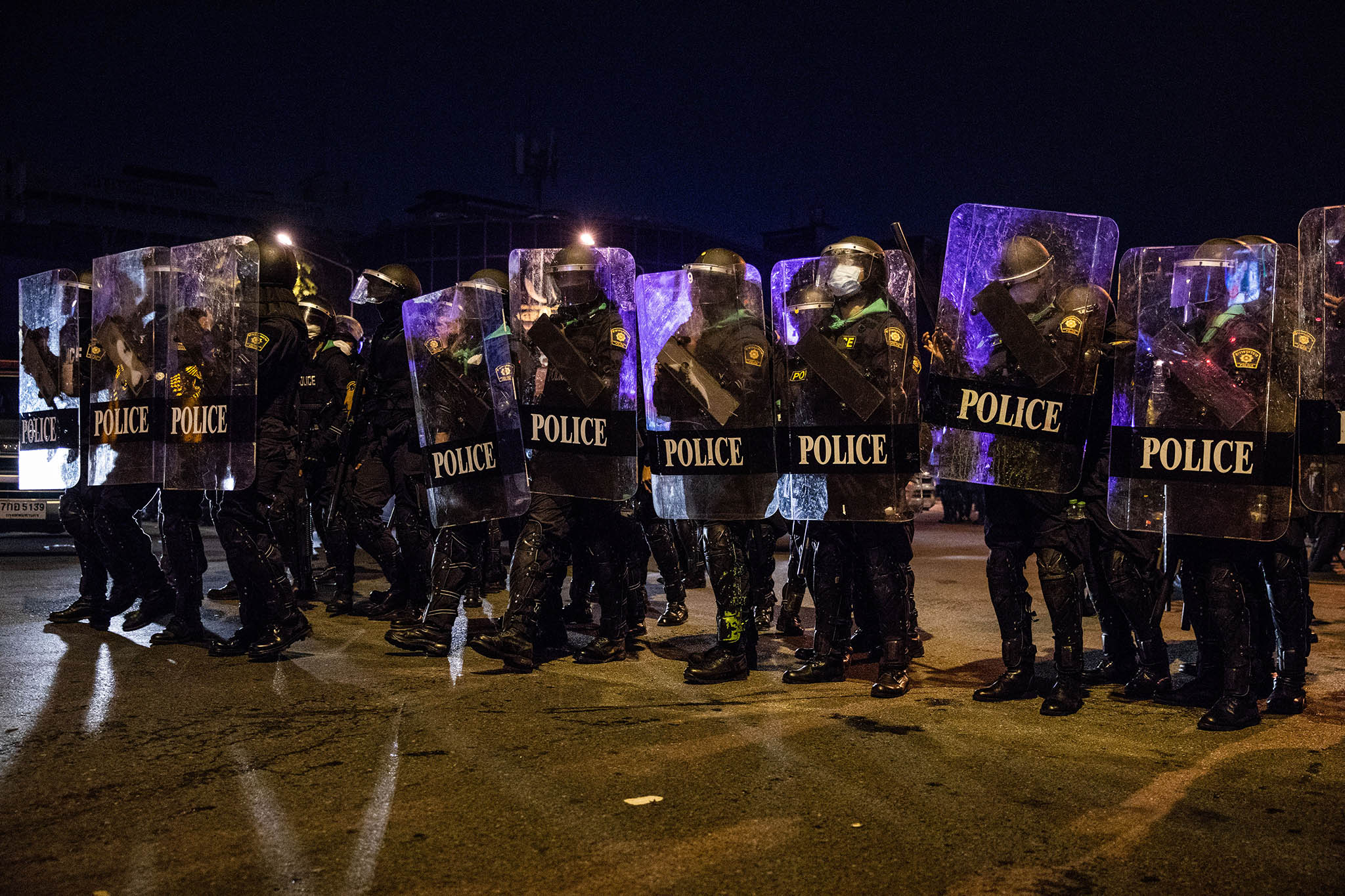 Riot police at a rally in Bangkok, Thailand, Sept. 19, 2021. (Lauren DeCicca/The New York Times)