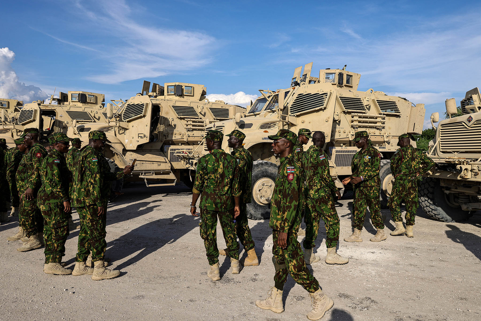 Police officers from Kenya take part in a Multinational Security Support mission after a visit by President William Ruto of Kenya in Port-au-Prince, Haiti, Sept. 21, 2024. (Adriana Zehbrauskas/The New York Times)